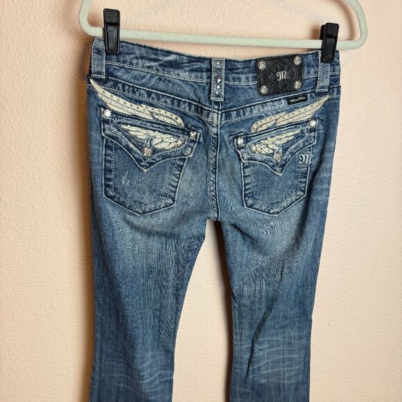 Vtg Miss Me Bootcut Embellished distressed jeans size 28 faded blue - Picture 1 of 8